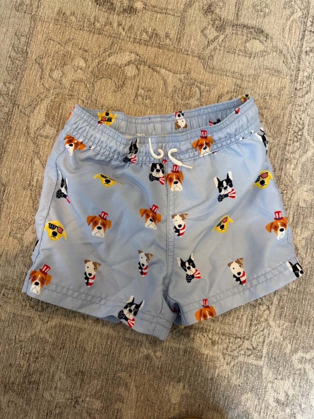 Janie and Jack Light Blue Boys' Swim Trunks with 4th of July Dog Print